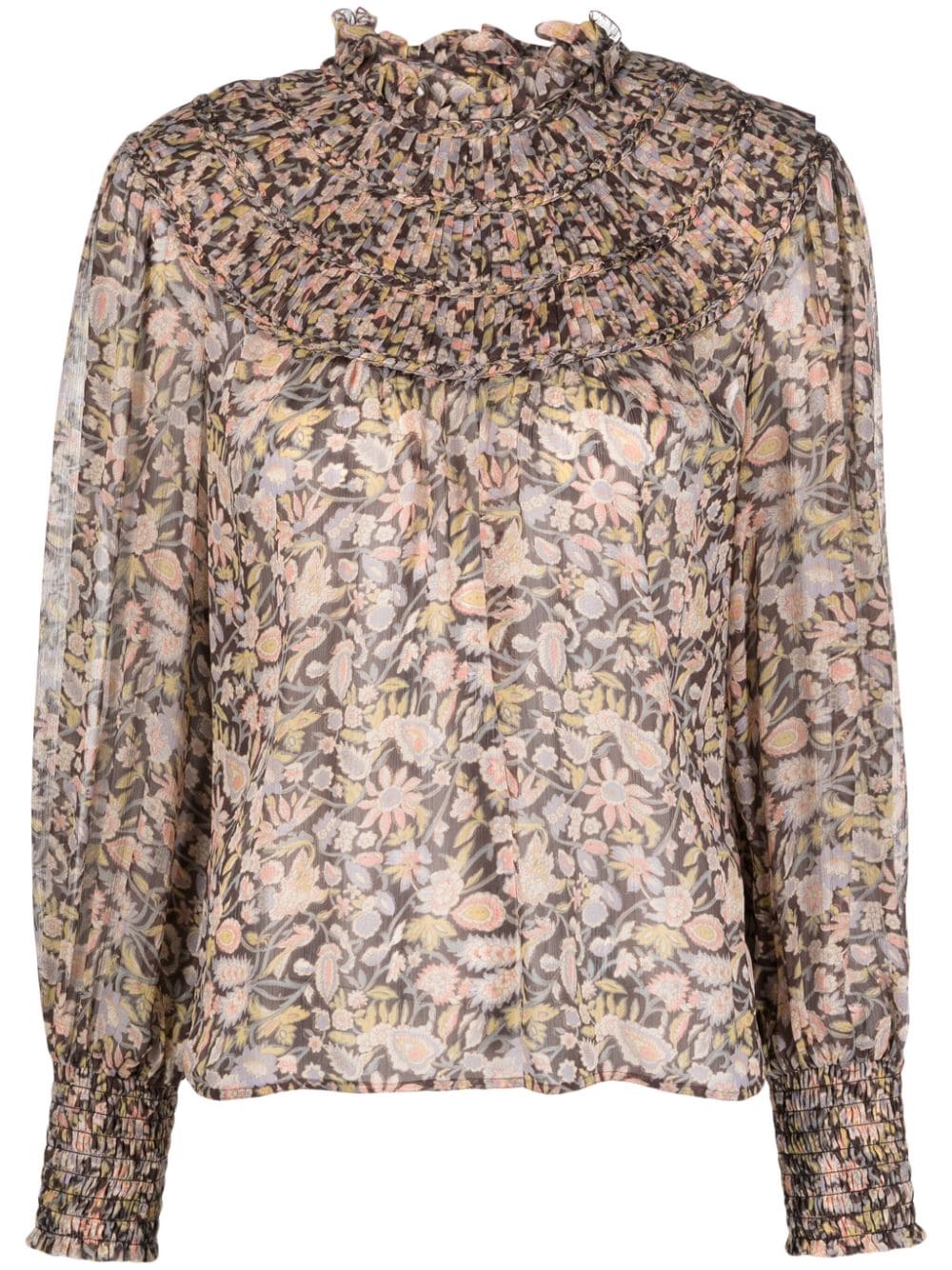 Polo Ralph Lauren floral-print ruffle-collar blouse - Brown von Polo Ralph Lauren