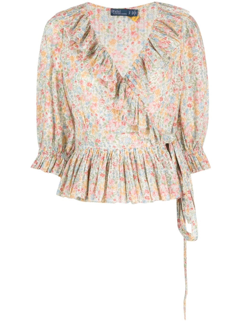 Polo Ralph Lauren floral-print ruffled blouse - Neutrals von Polo Ralph Lauren