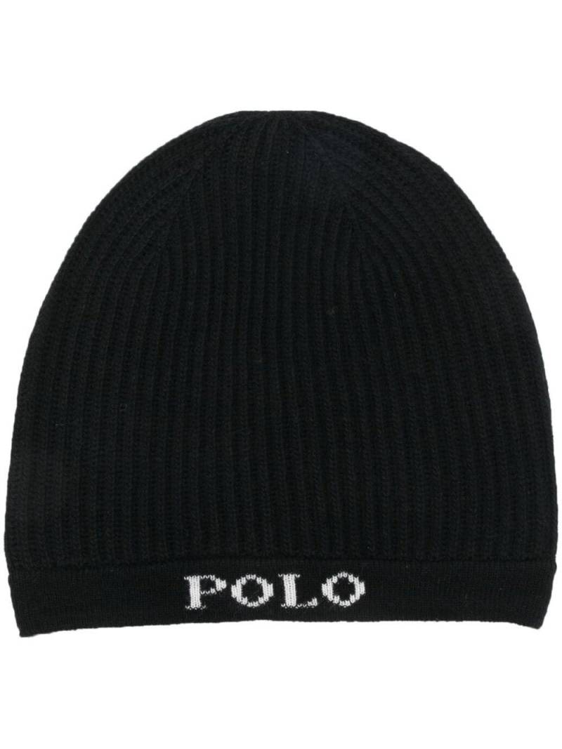 Polo Ralph Lauren logo-intarsia rib-knit beanie - Black von Polo Ralph Lauren