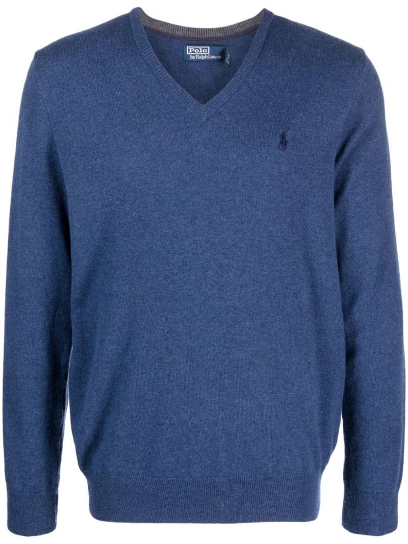 Polo Ralph Lauren mélange-effect V-neck wool jumper - Blue von Polo Ralph Lauren