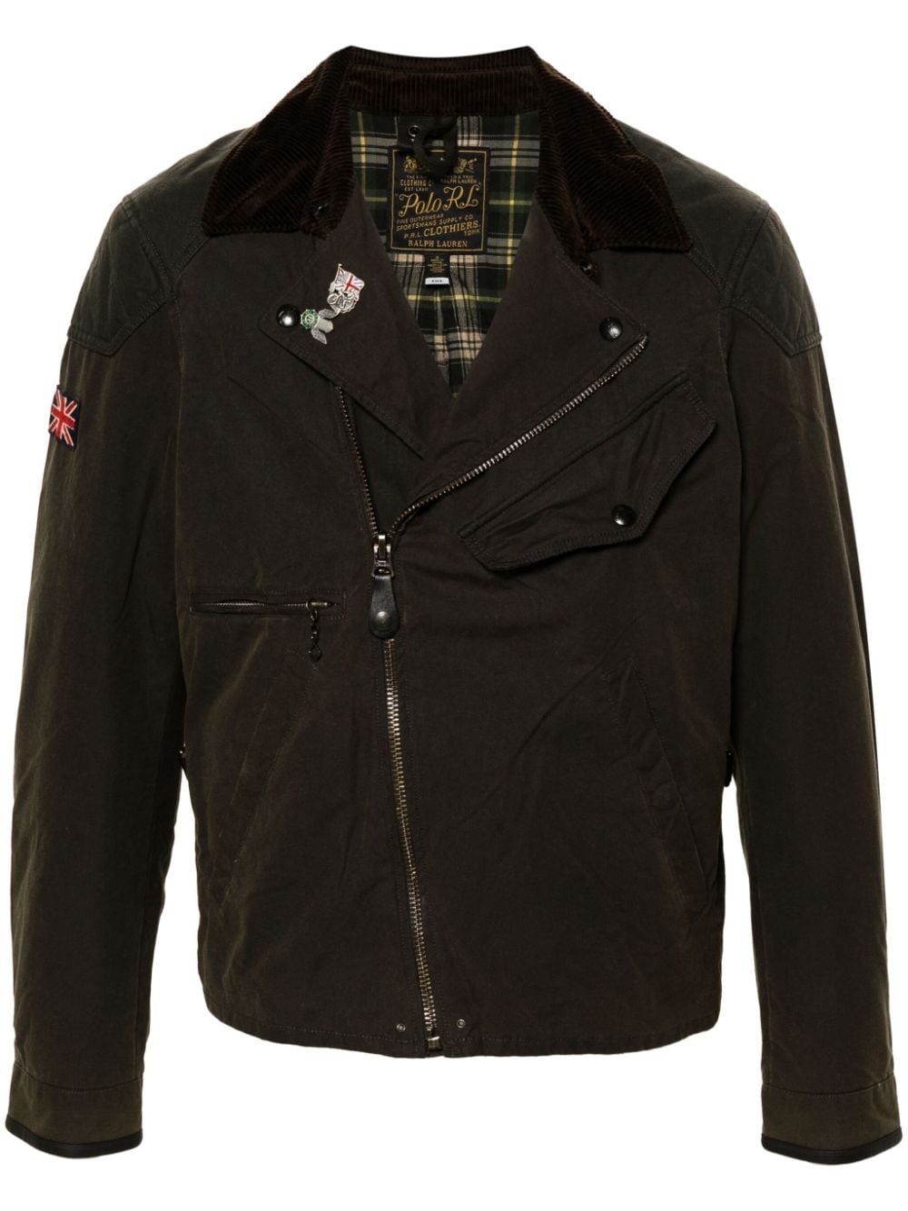 Polo Ralph Lauren patch-detail leather biker jacket - Green von Polo Ralph Lauren