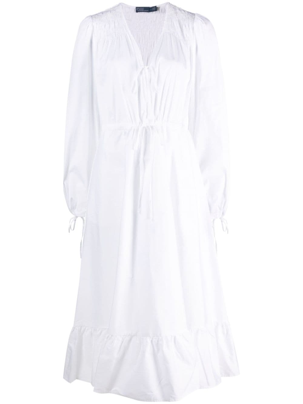 Polo Ralph Lauren smocked tie-detail midi dress - White von Polo Ralph Lauren