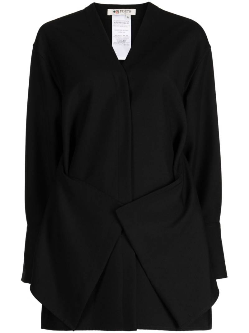 Ports 1961 collarless wrap-design shirt - Black von Ports 1961