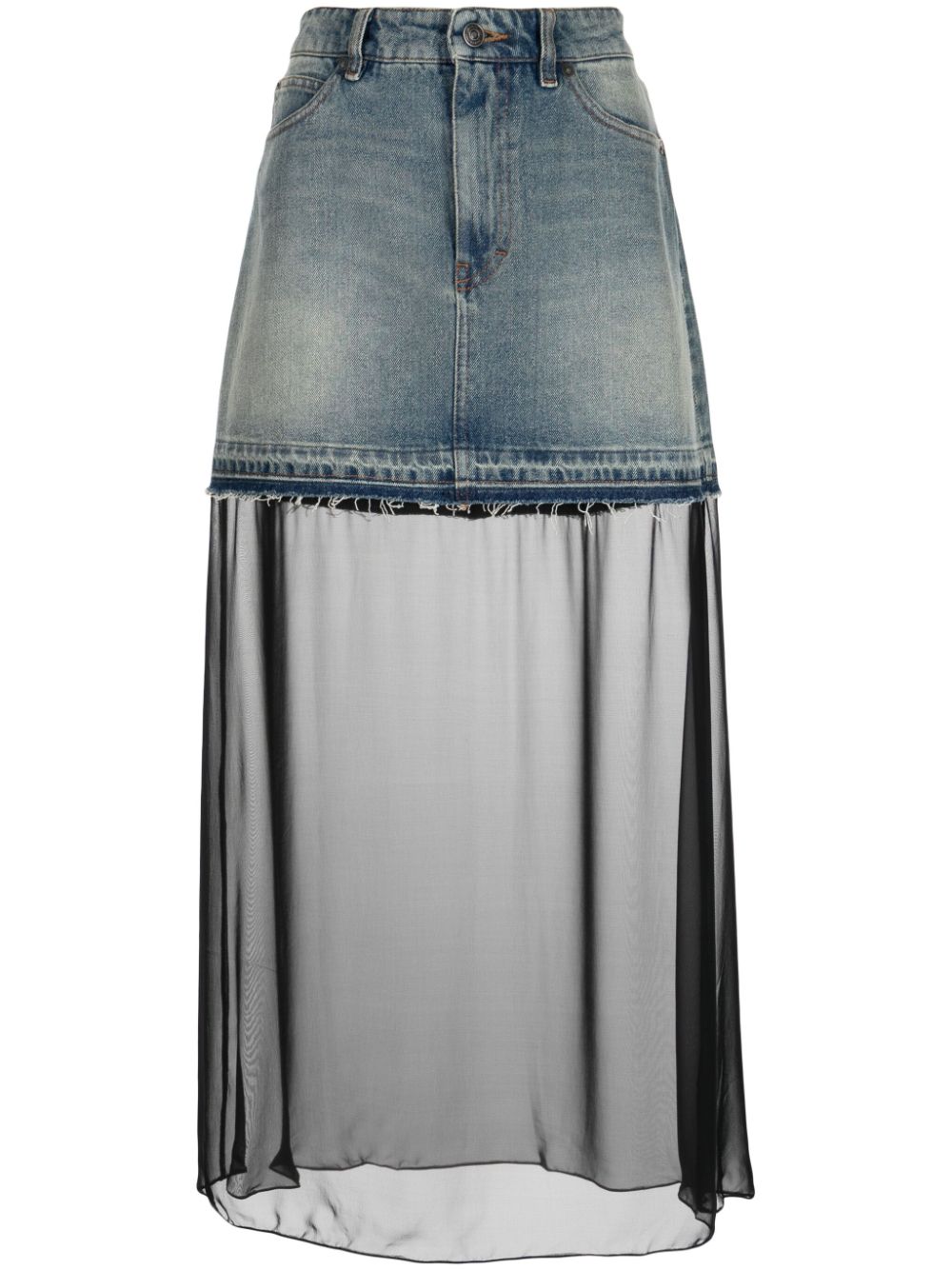 Ports 1961 sheer-panel washed-denim skirt - Blue von Ports 1961