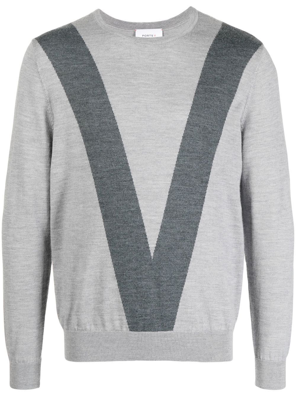 Ports V intarsia-knit logo crew-neck jumper - Grey von Ports V