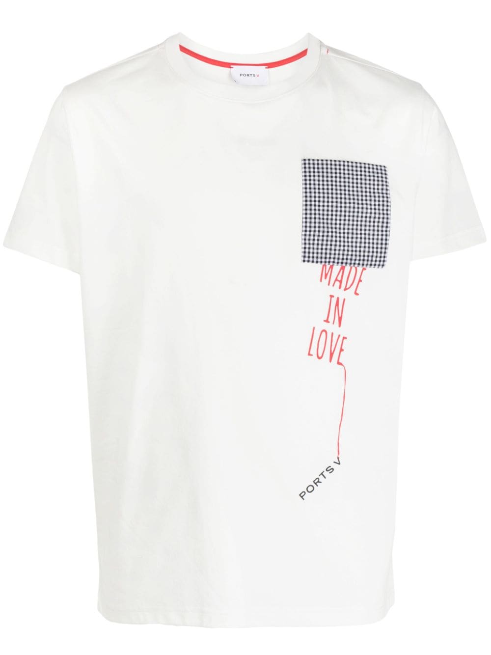 Ports V logo-embroidered check-print T-shirt - White von Ports V