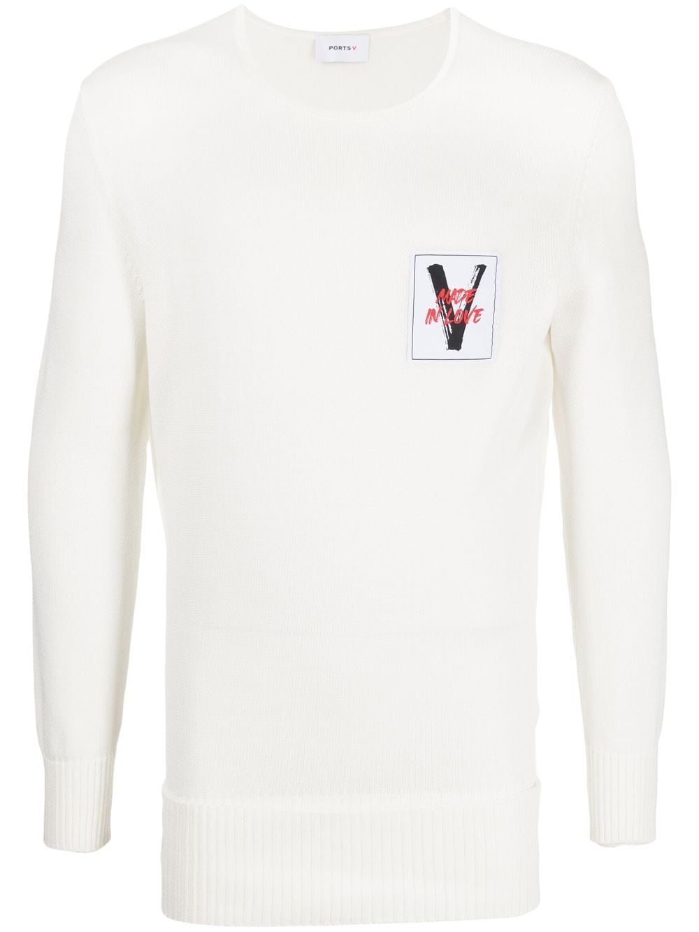 Ports V logo-patch long-sleeve jumper - White von Ports V