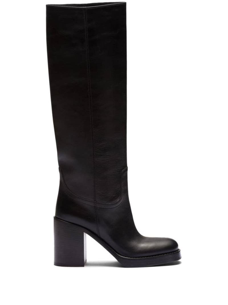 Prada 90mm knee-high leather boots - Black von Prada
