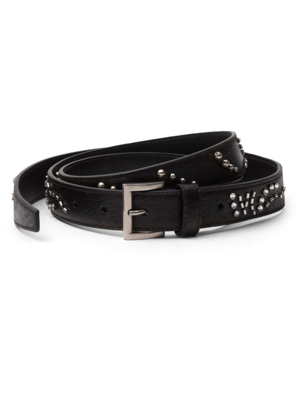 Prada Antiqued crystal-embellished leather belt - Black von Prada