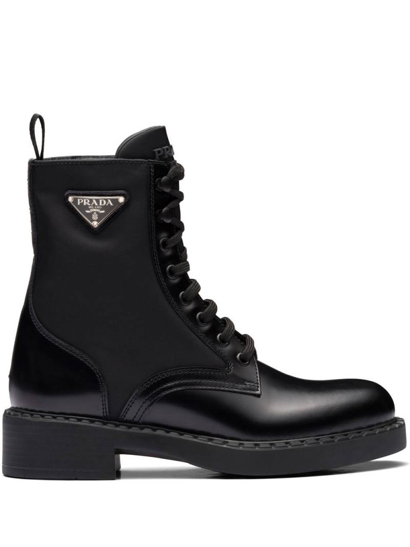 Prada brushed leather lace-up boots - Black von Prada