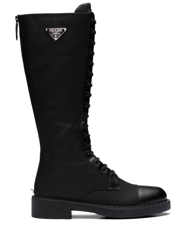 Prada brushed leather lace-up boots - Black von Prada
