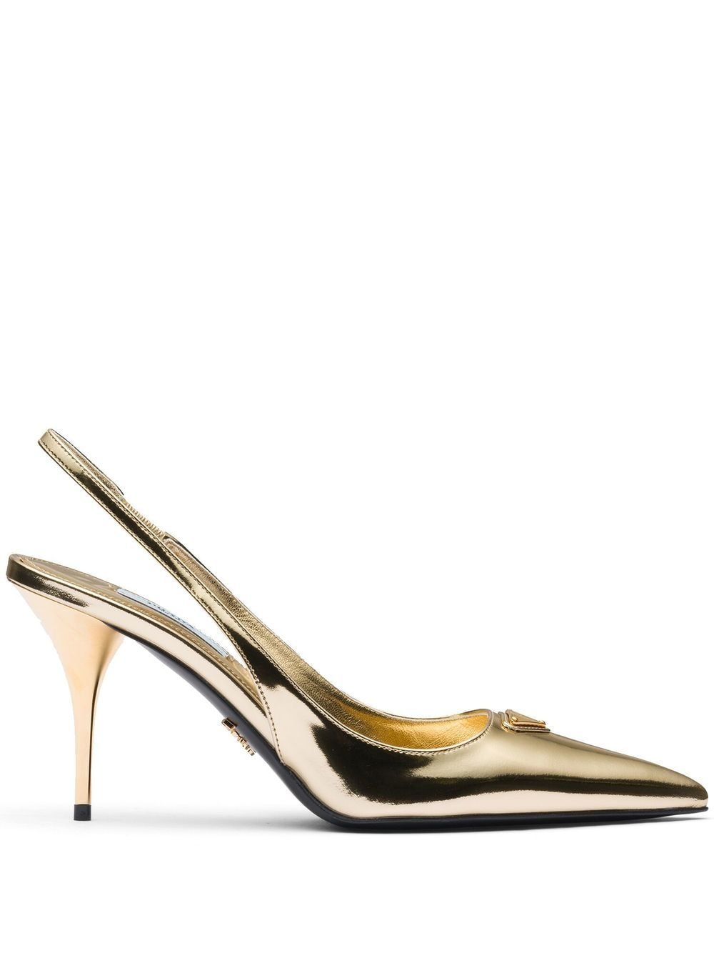 Prada triangle logo 85mm metallic slingback pumps - Gold von Prada