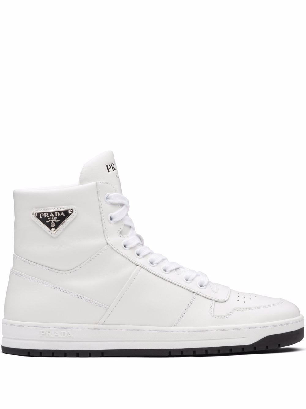 Prada Perforated triangle-logo high-top sneakers - White von Prada