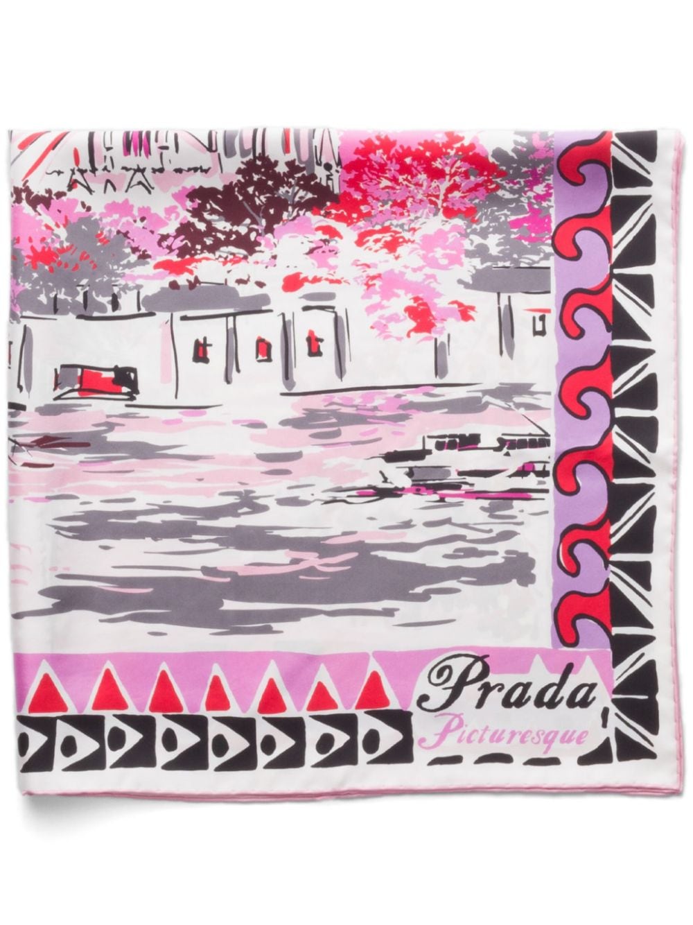 Prada Pittoresque Paris silk scarf - Pink von Prada