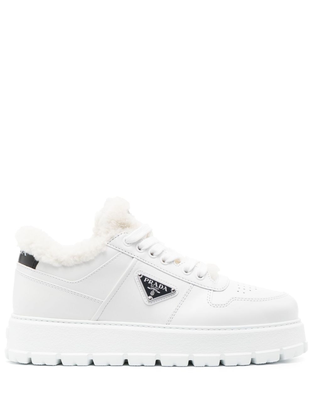 Prada Winter shearling-lined leather sneakers - White von Prada