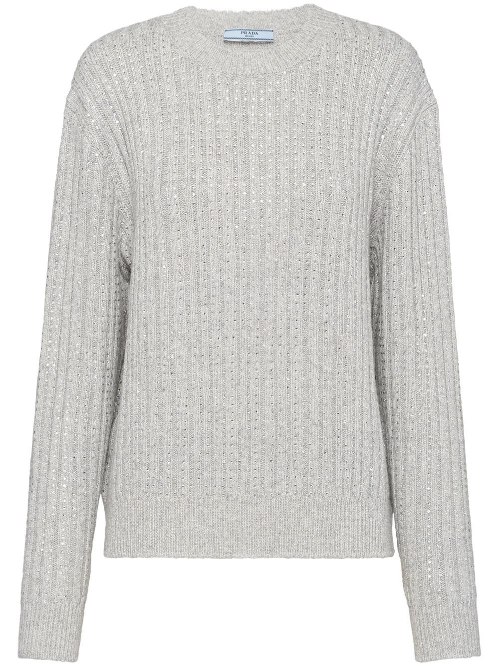 Prada rhinestone-embellished cashmere jumper - Grey von Prada