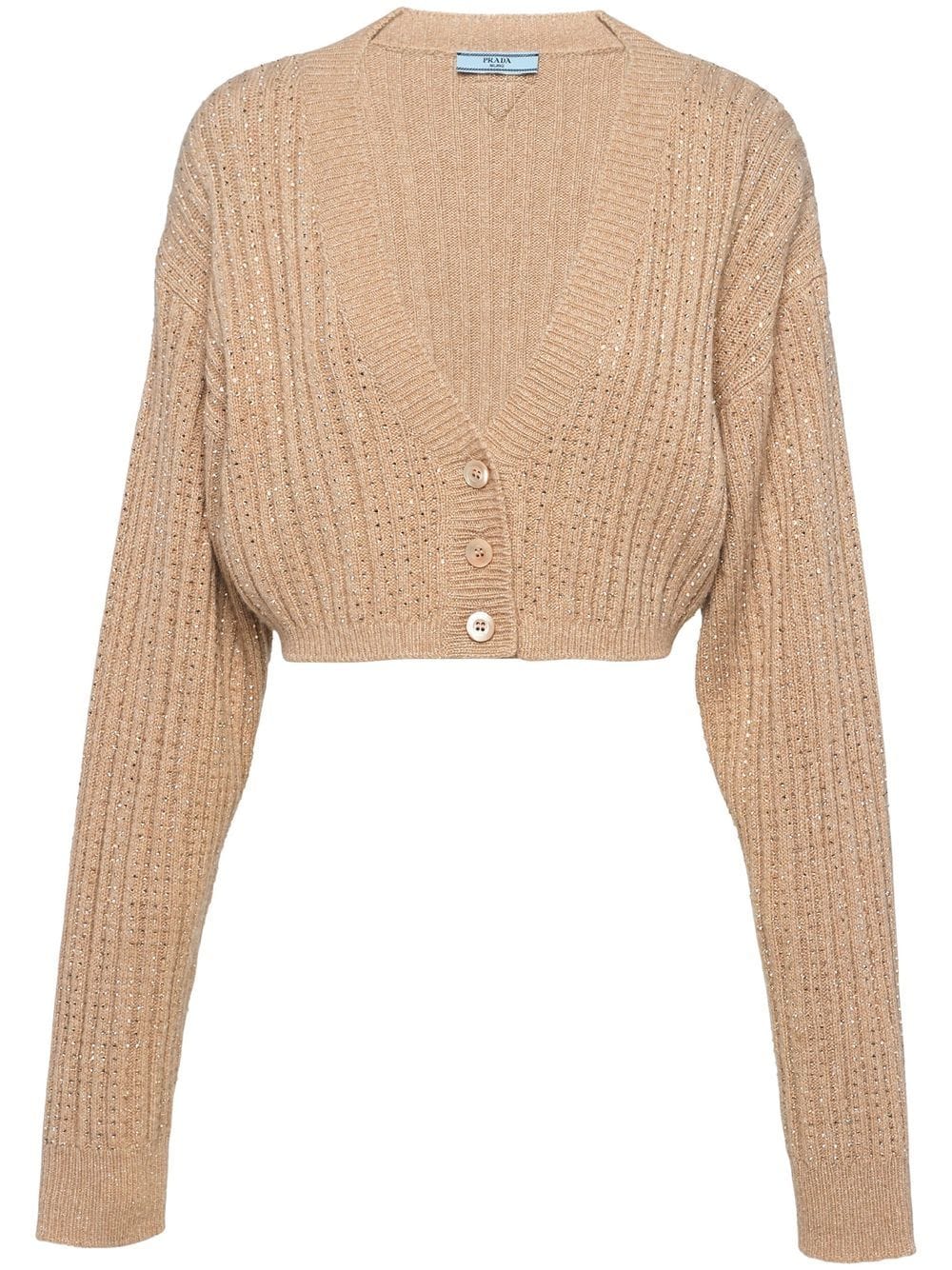 Prada rhinestone-embellished wool-cashmere cardigan - Neutrals von Prada