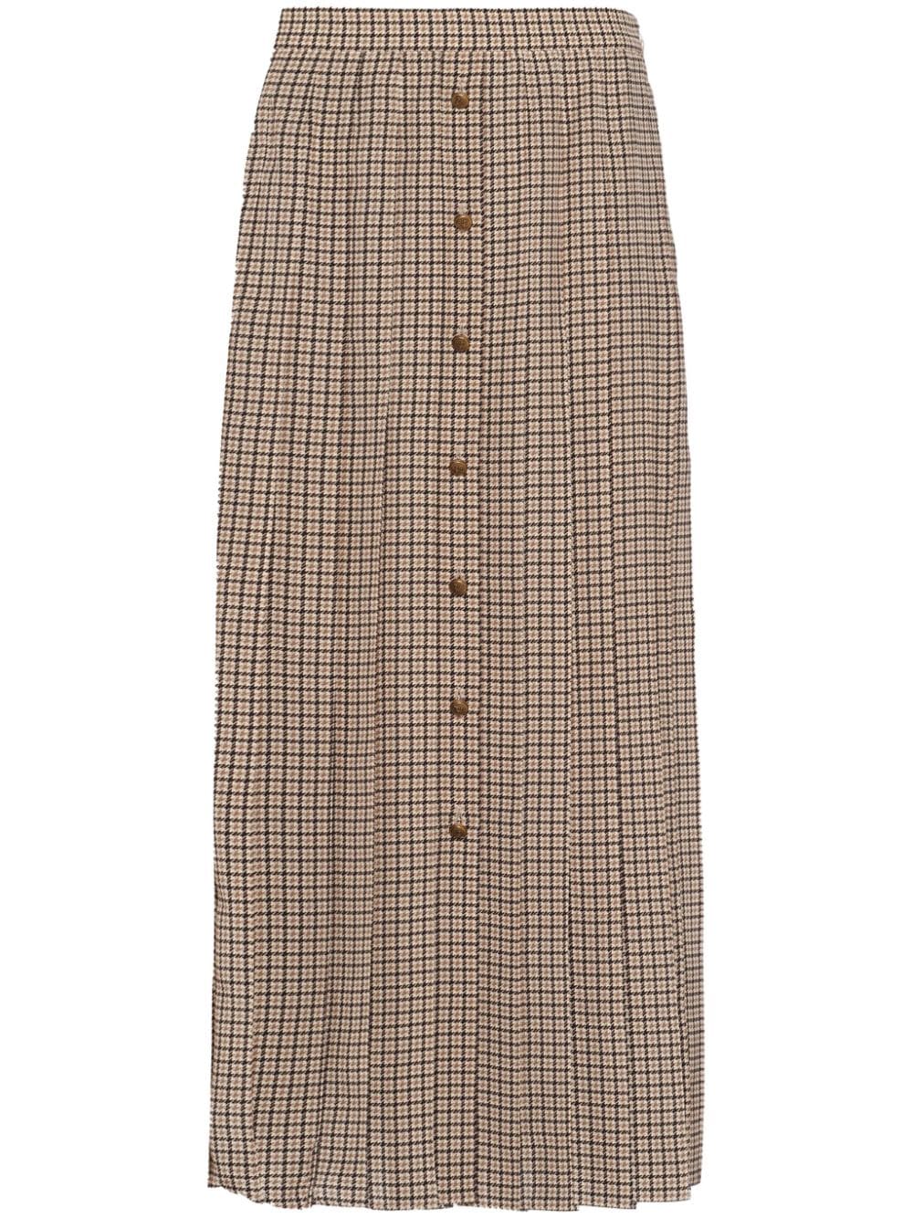 Prada houndstooth-print pleated midi skirt - Brown von Prada