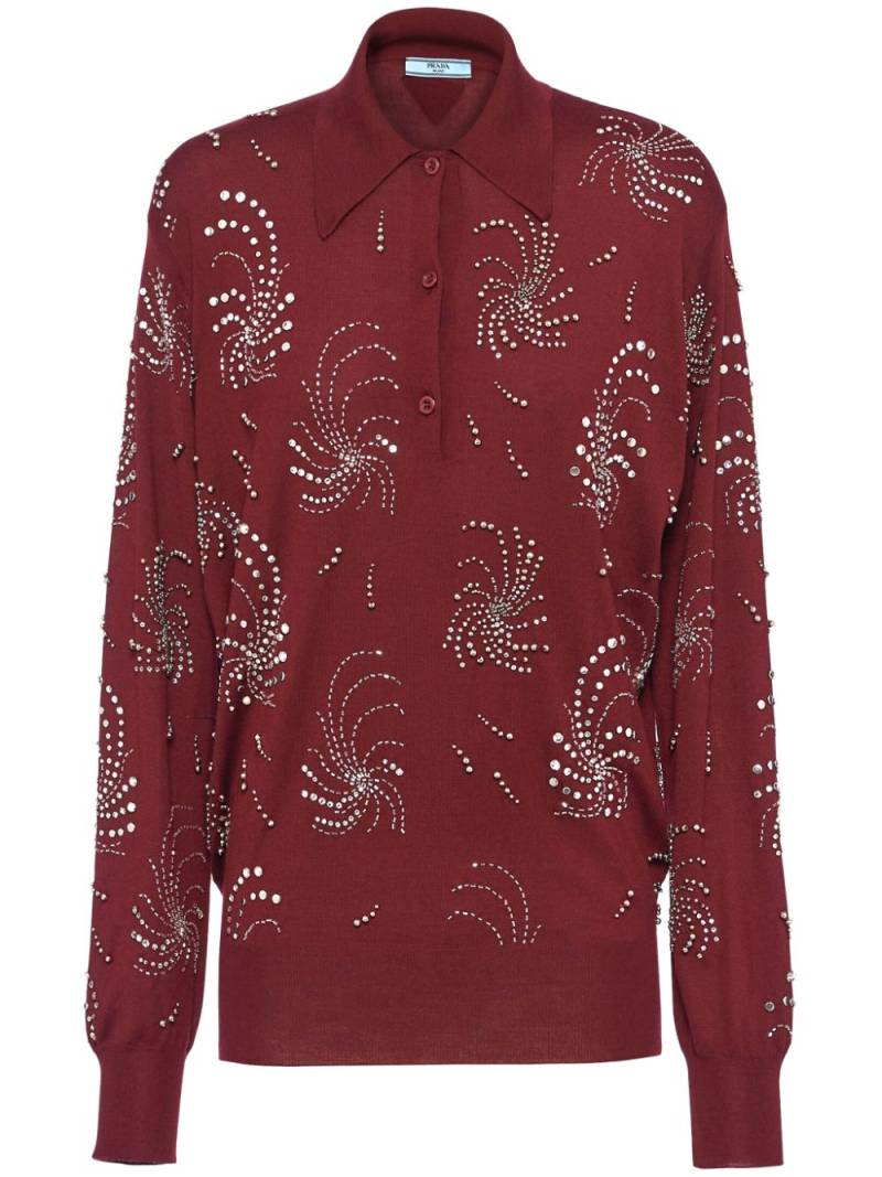 Prada crystal-embellished cashmere polo shirt - Red von Prada