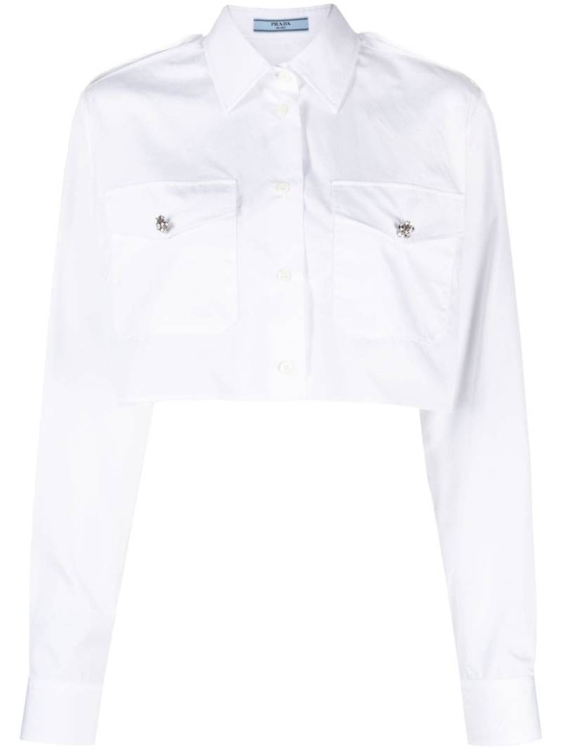 Prada crystal-embellished cropped cotton shirt - White von Prada