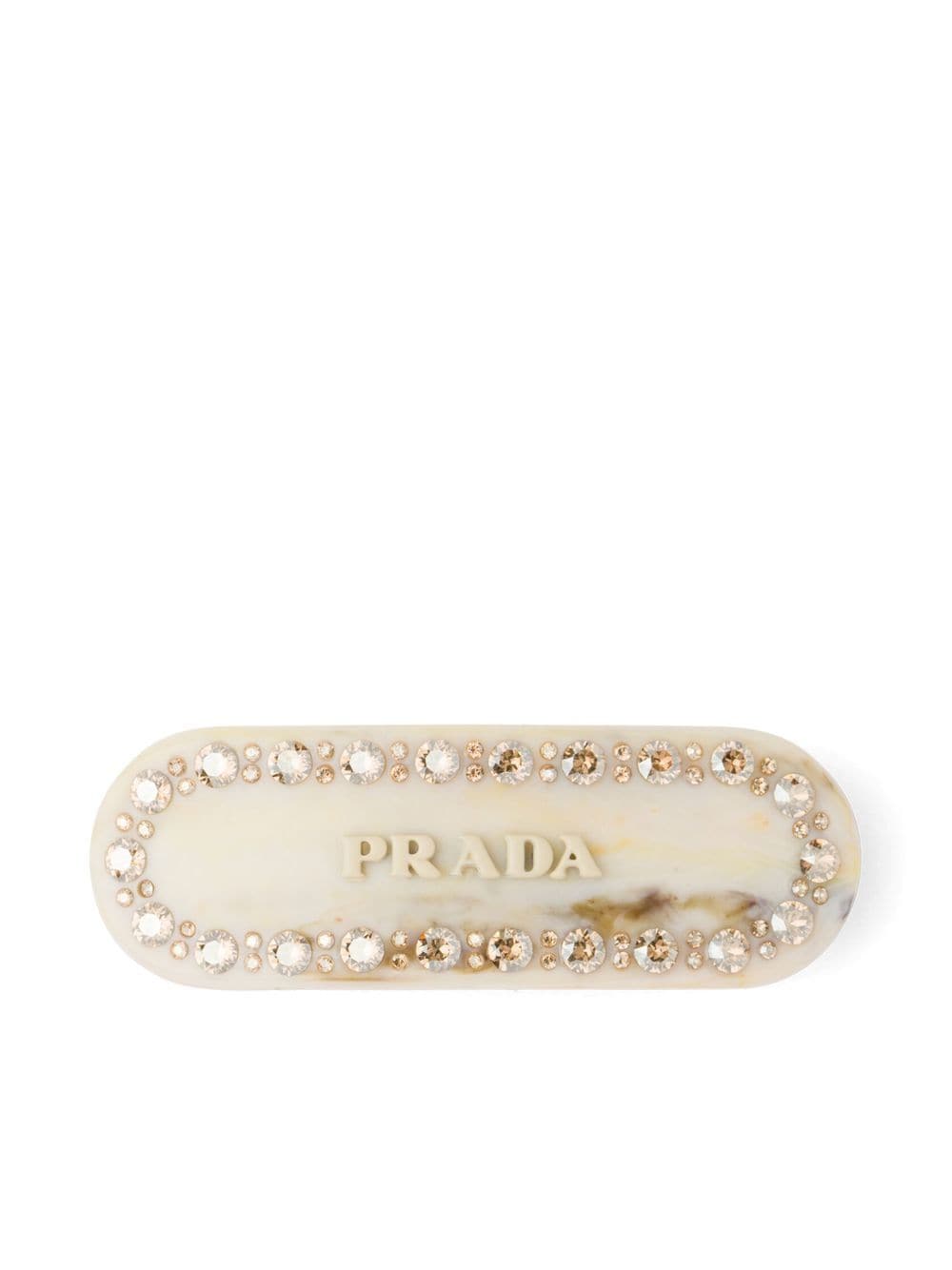 Prada crystal-embellished logo hair clip - Neutrals von Prada