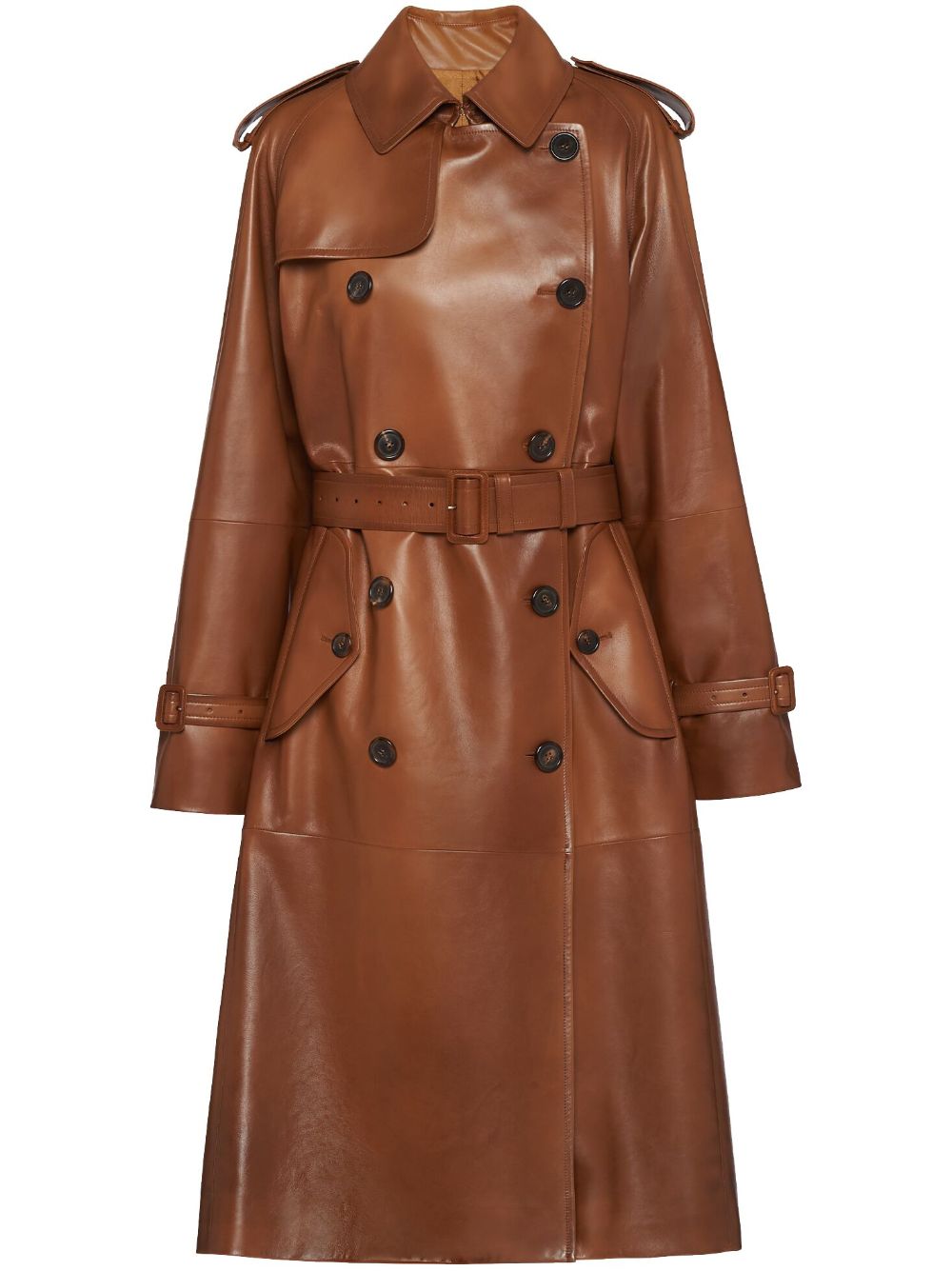 Prada double-breasted leather coat - Brown von Prada