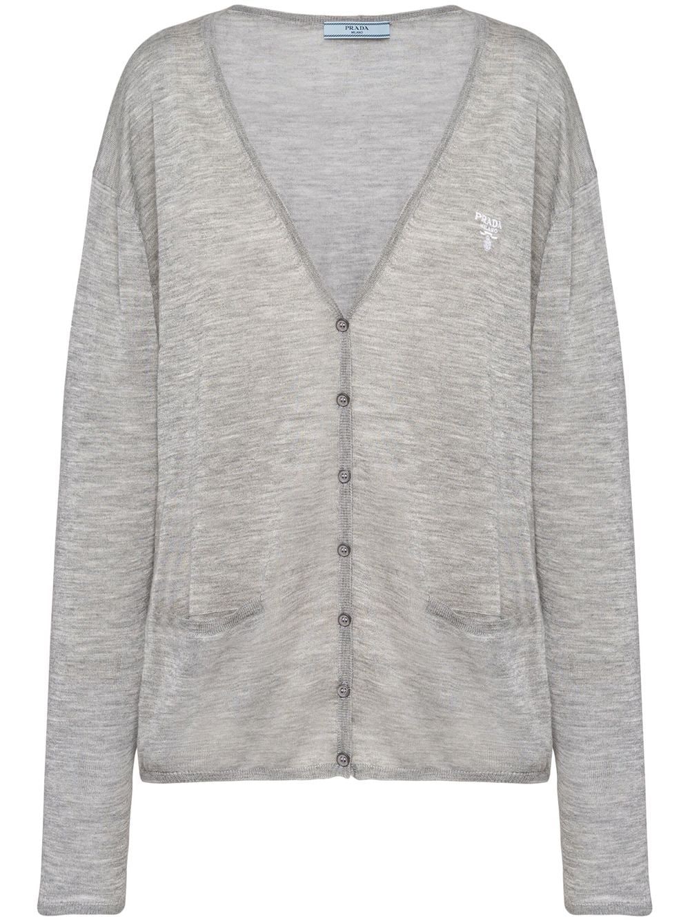 Prada logo-embroidered cashmere-silk cardigan - Grey von Prada