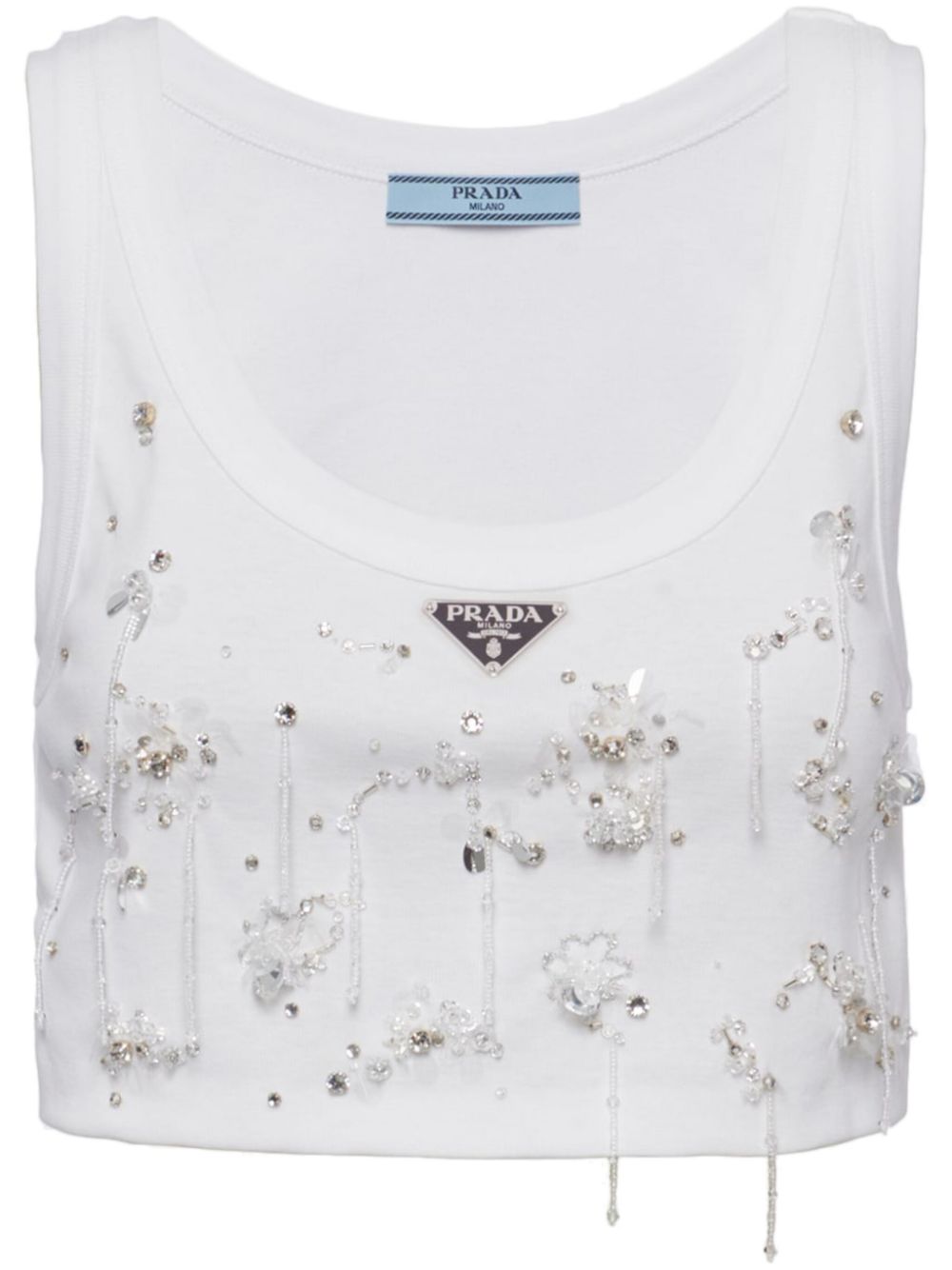 Prada crystal-embroidered ribbed tank top - White von Prada