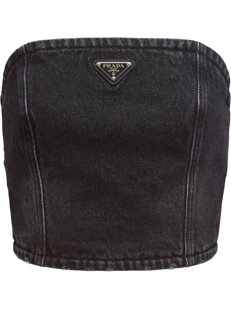 Prada triangle-logo strapless denim top - Black von Prada