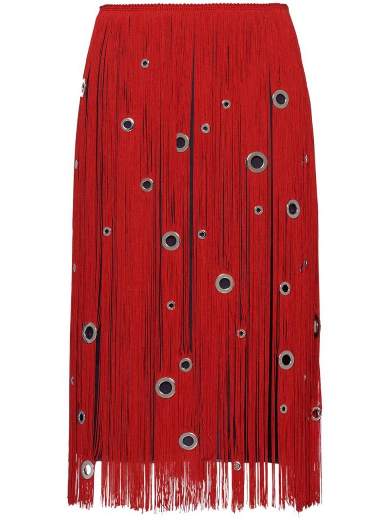 Prada eyelet-embellished fringe skirt - Red von Prada