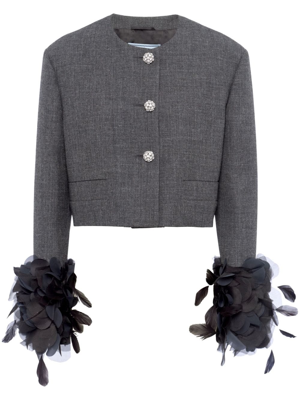 Prada feather-trim single-breasted wool jacket - Grey von Prada