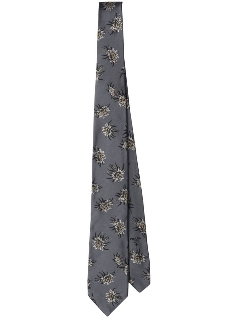 Prada floral-embroidered silk tie - Grey von Prada