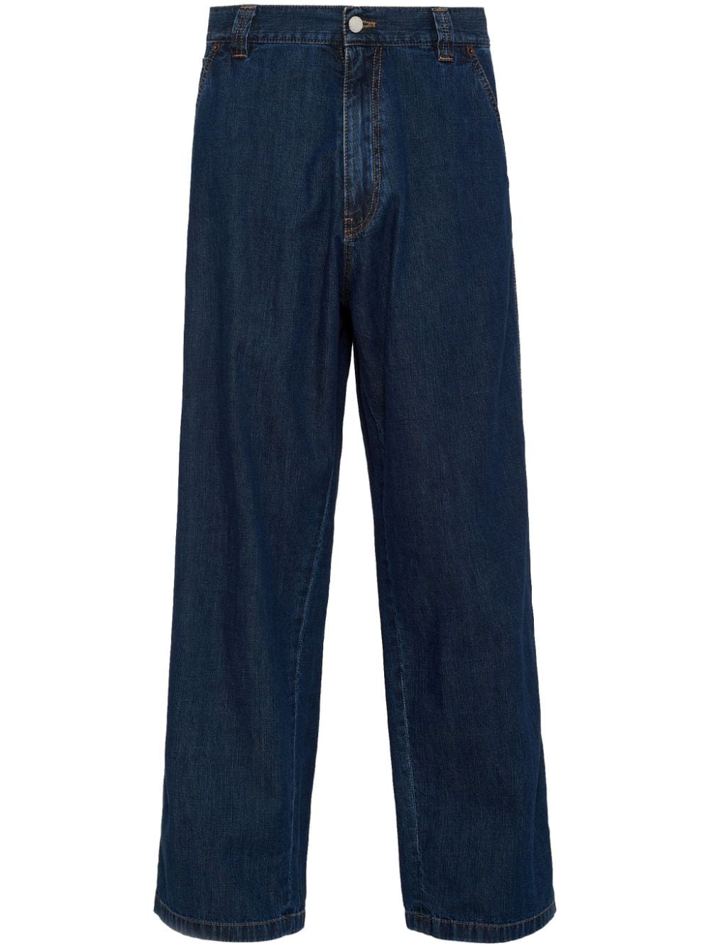 Prada high-rise enamel-logo wide-leg jeans - Blue von Prada