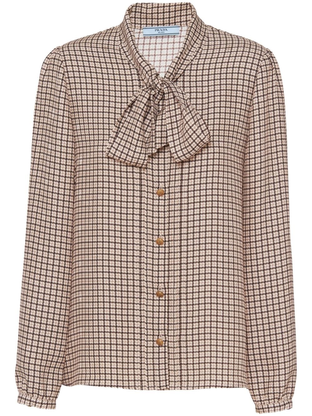 Prada houndstooth-jacquard silk blouse - Neutrals von Prada