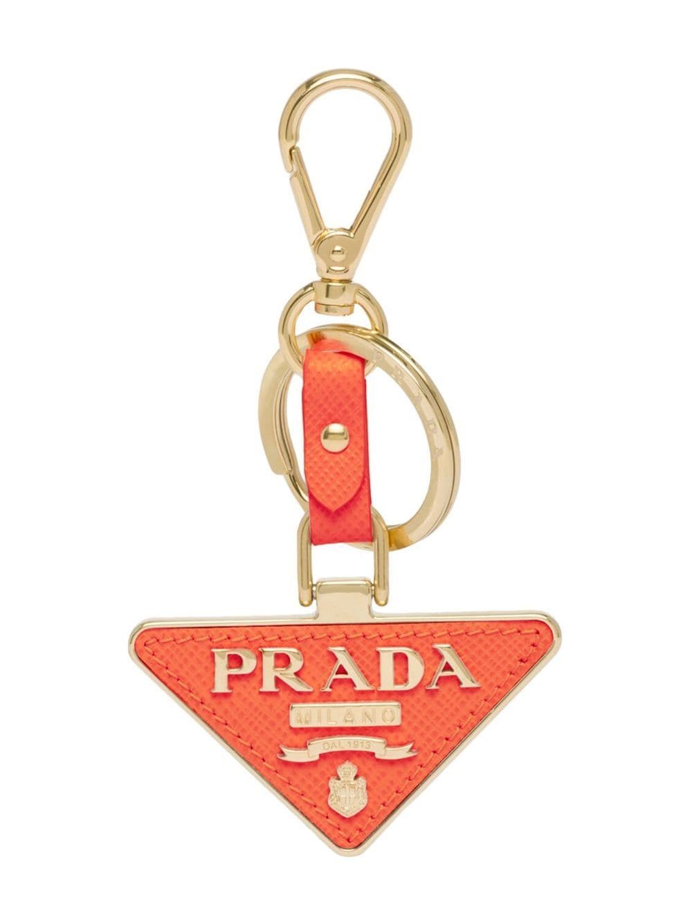 Prada leather logo-charm key ring - Orange von Prada