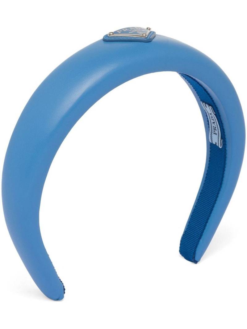 Prada leather logo-patch headband - Blue von Prada