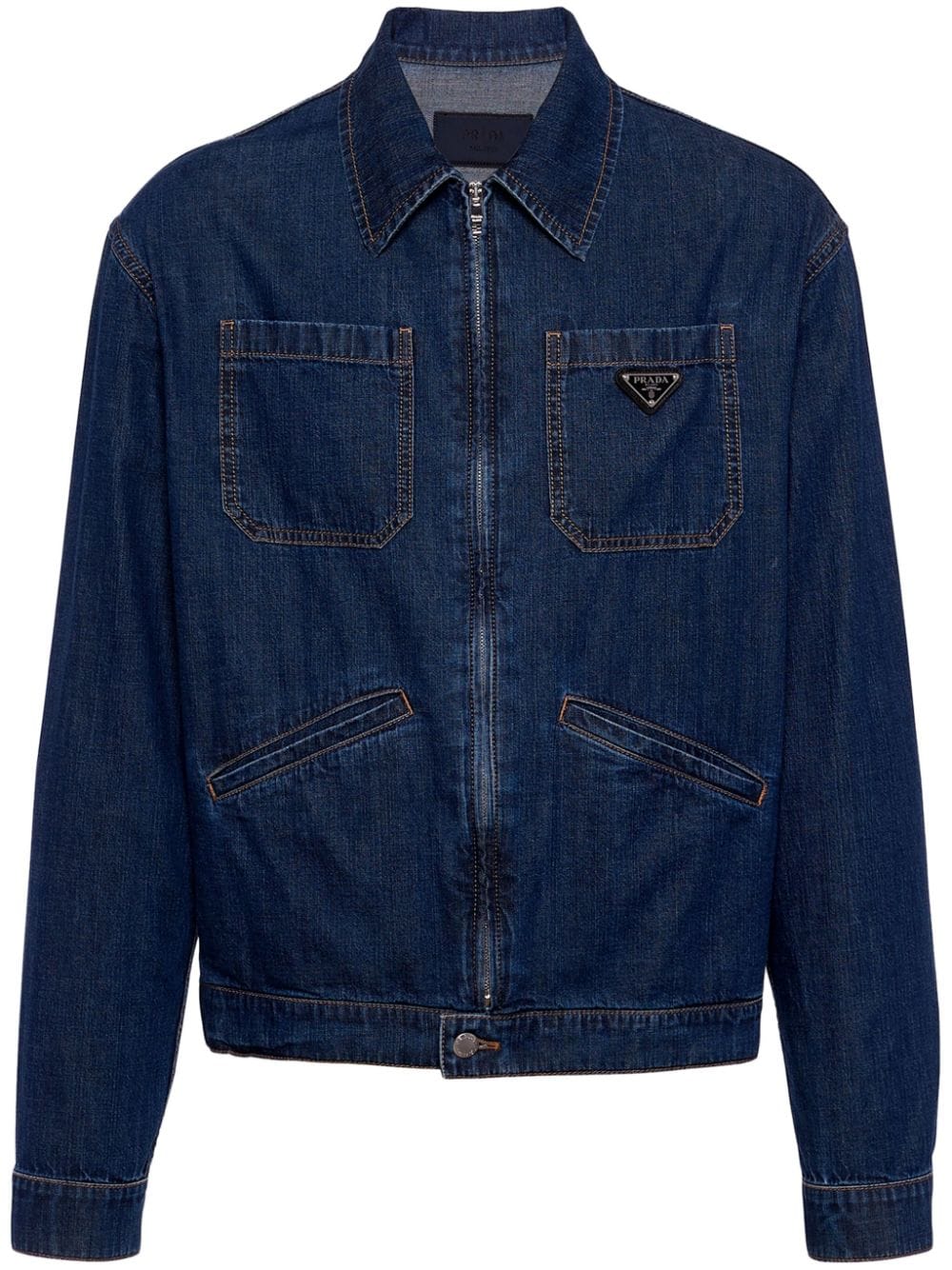 Prada logo-appliqué denim jacket - Blue von Prada