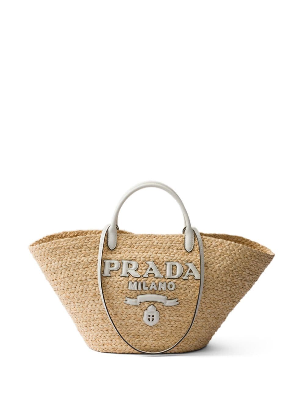 Prada logo-appliqué interwoven-design tote bag - Neutrals von Prada