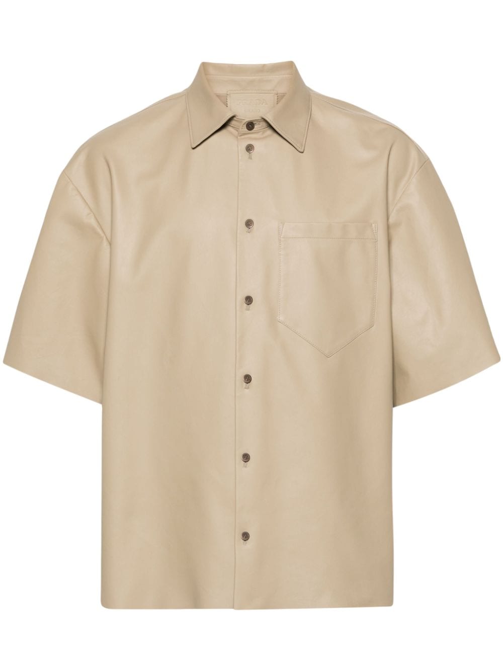 Prada logo-appliqué leather shirt - Brown von Prada