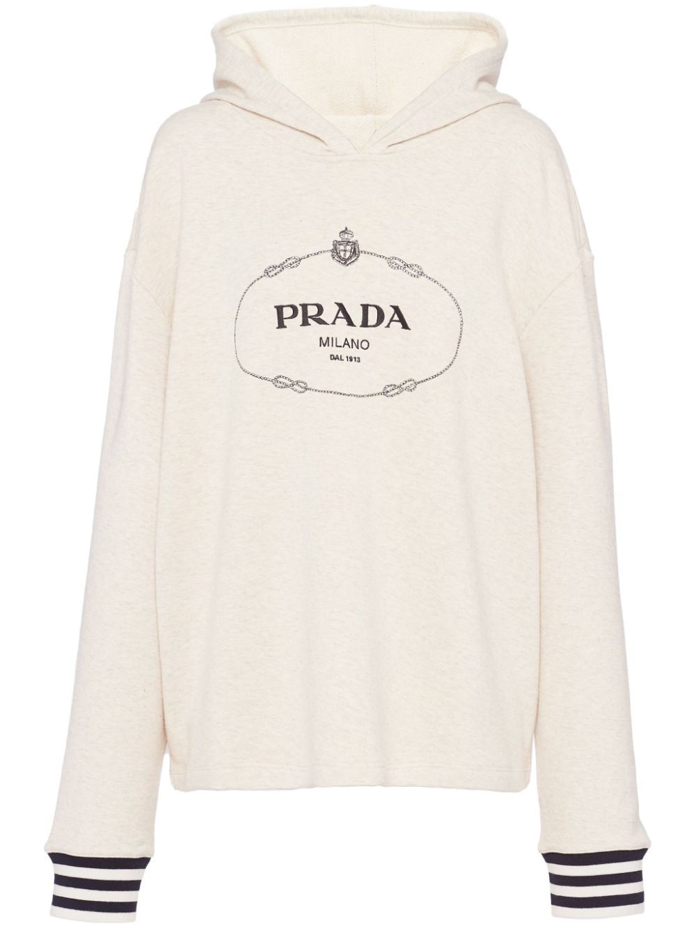 Prada logo-embroidered cotton fleece hoodie - Neutrals von Prada