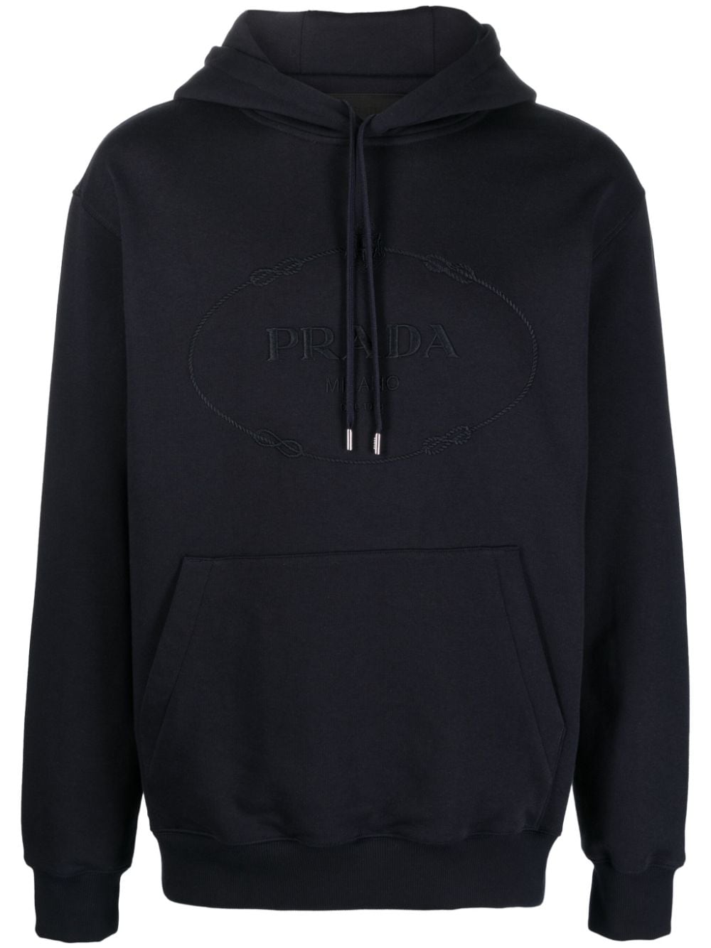 Prada logo-embroidered cotton hoodie - Blue von Prada