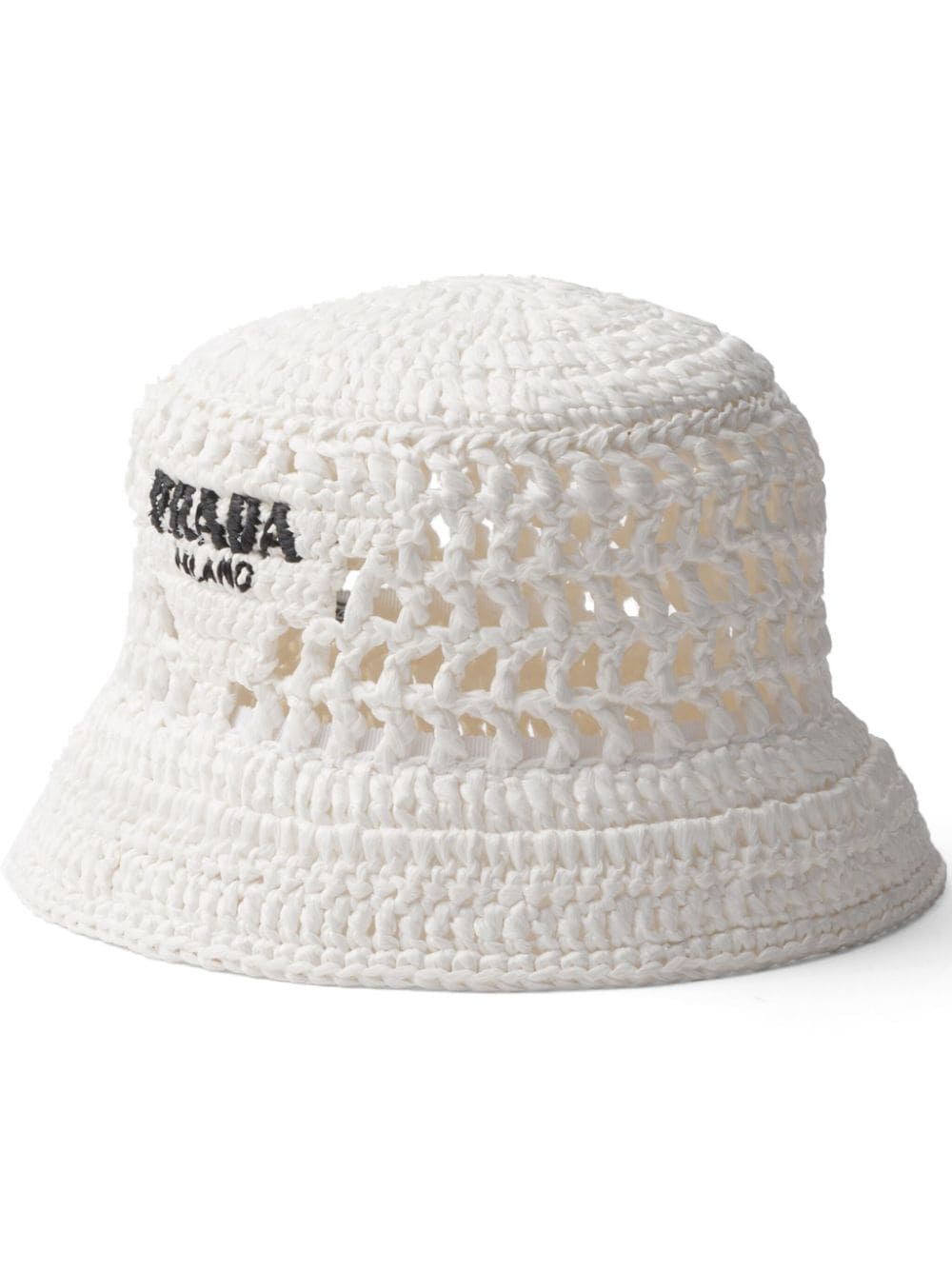 Prada logo-embroidered interwoven bucket hat - White von Prada