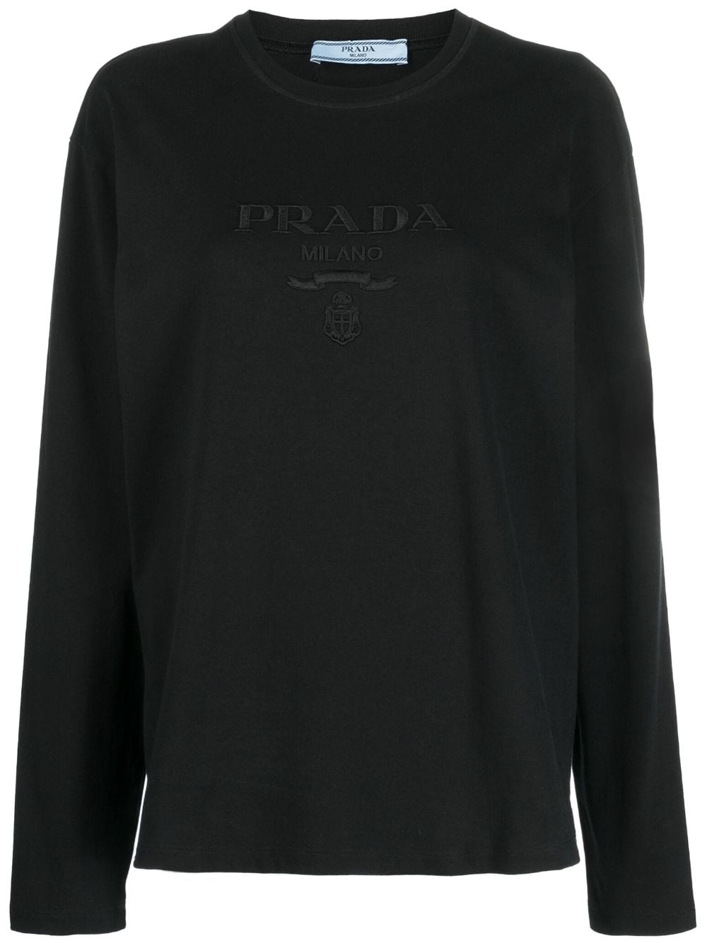 Prada logo-embroidered long-sleeve cotton T-shirt - Black von Prada