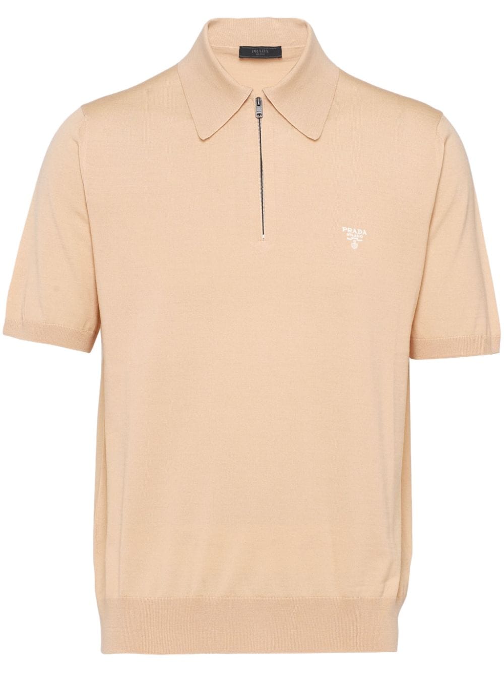 Prada logo-embroidered wool polo shirt - Neutrals von Prada