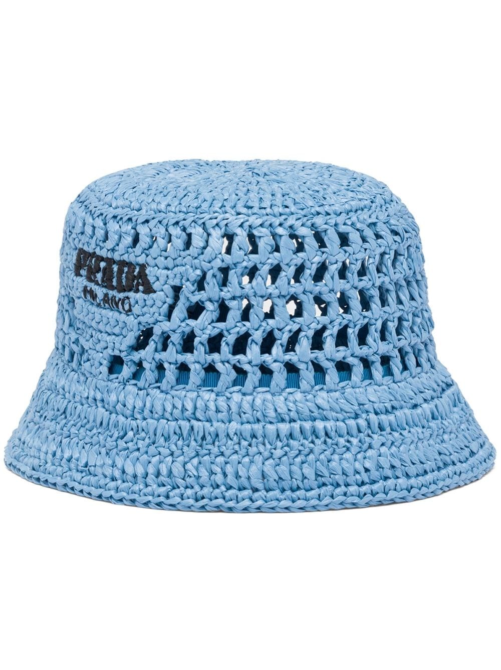 Prada logo-embroidered raffia bucket hat - Blue von Prada