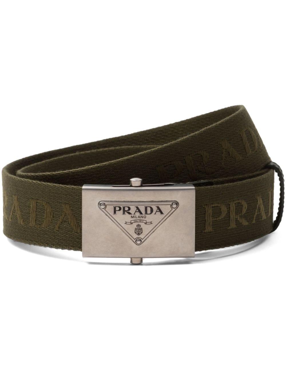 Prada logo-engraved cotton belt - Green von Prada