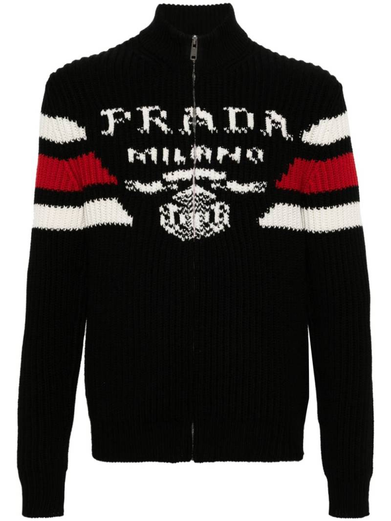Prada logo-jacquard cashmere cardigan - Black von Prada