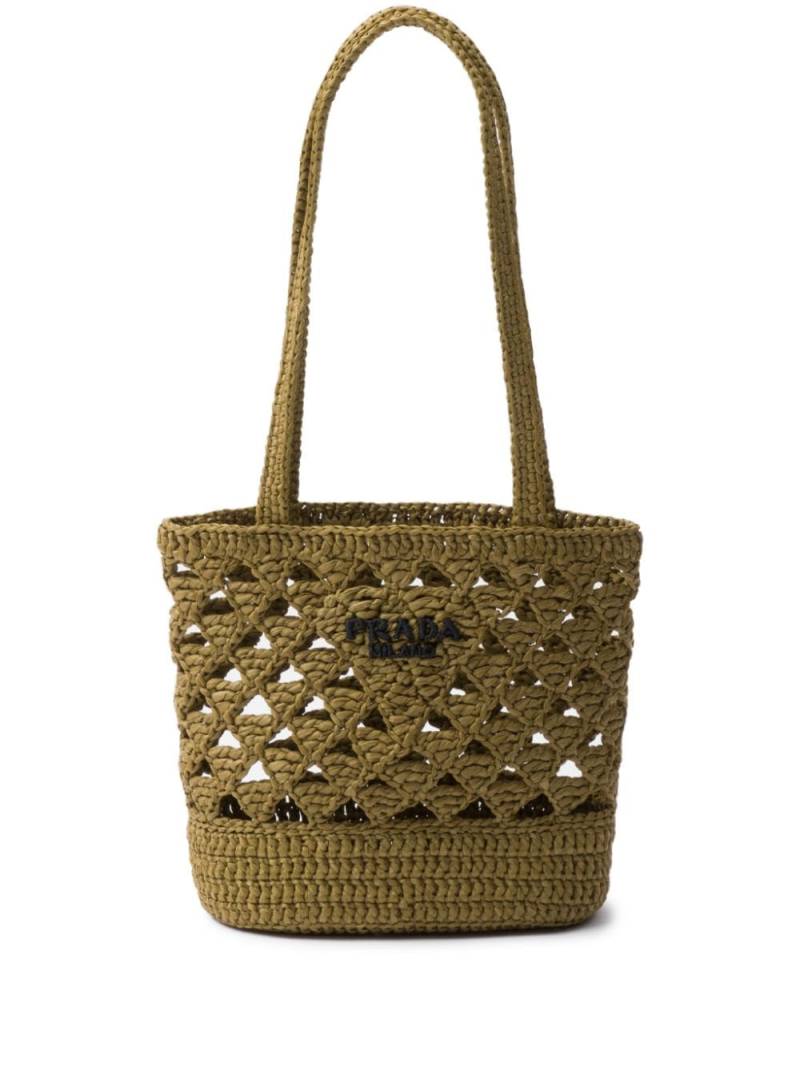 Prada logo-lettering crochet shoulder bag - Green von Prada