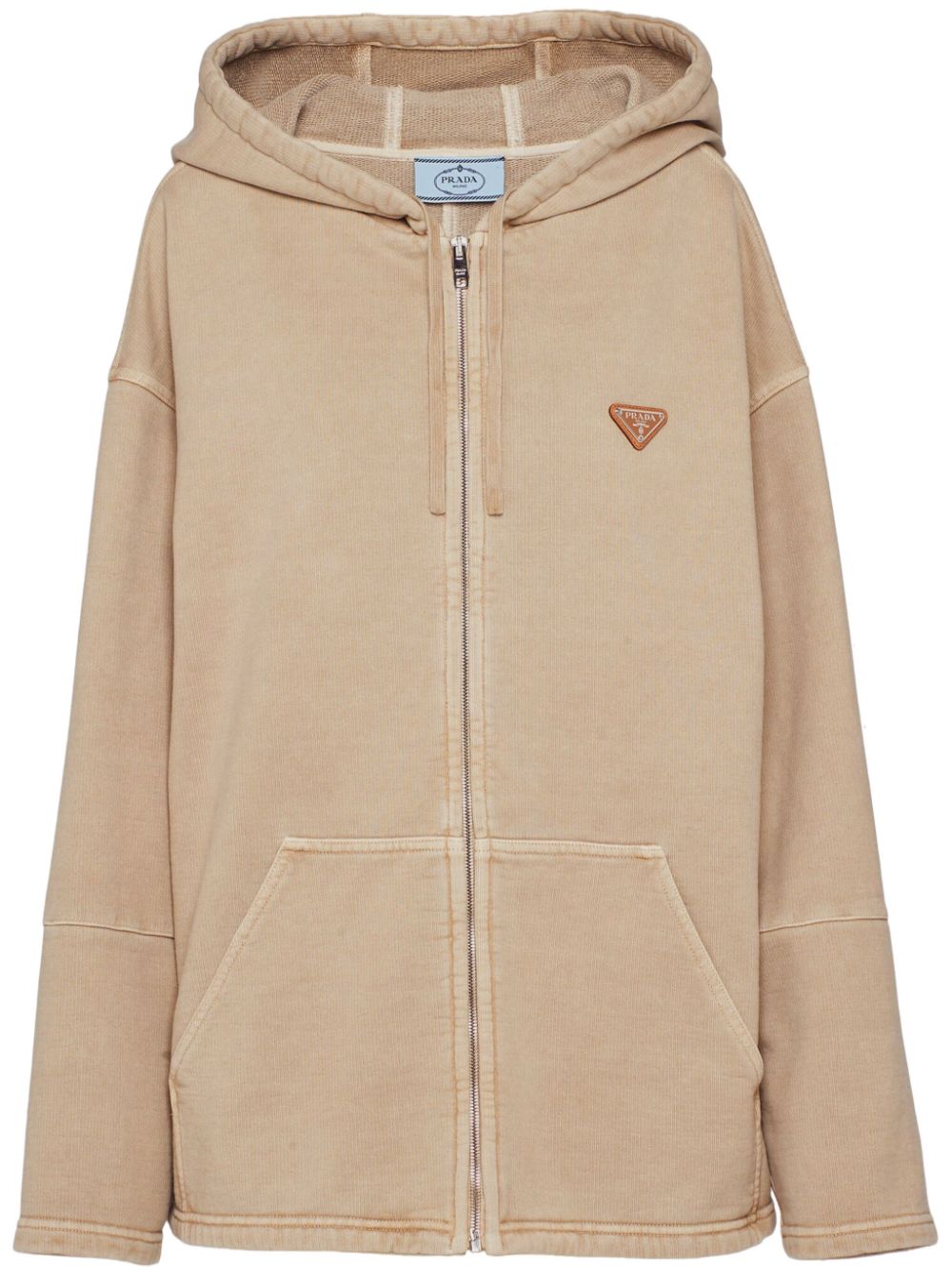 Prada logo-patch cotton fleece hoodie - Neutrals von Prada