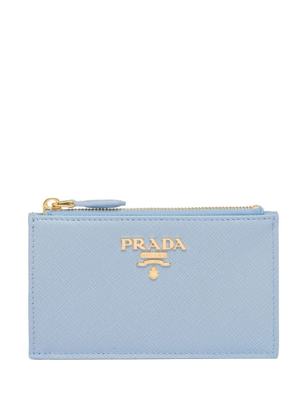 Prada logo-plaque Saffiano leather cardholder - Blue von Prada